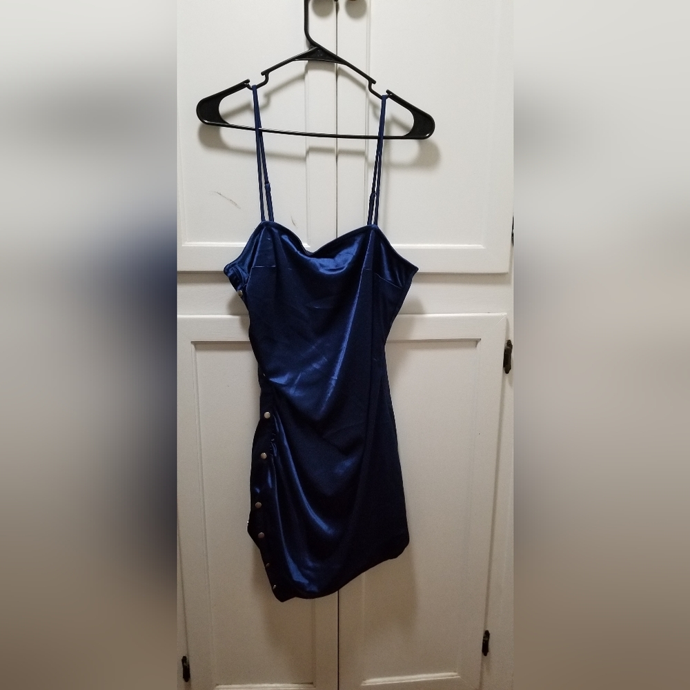 Blue button asymmetrical dress